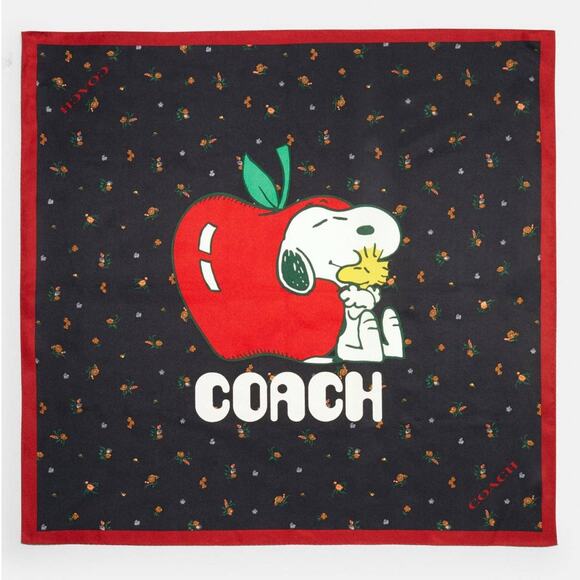 Coach Peanuts Snoopy Apple Silk Bandana Scarf new - Picture 1 of 3